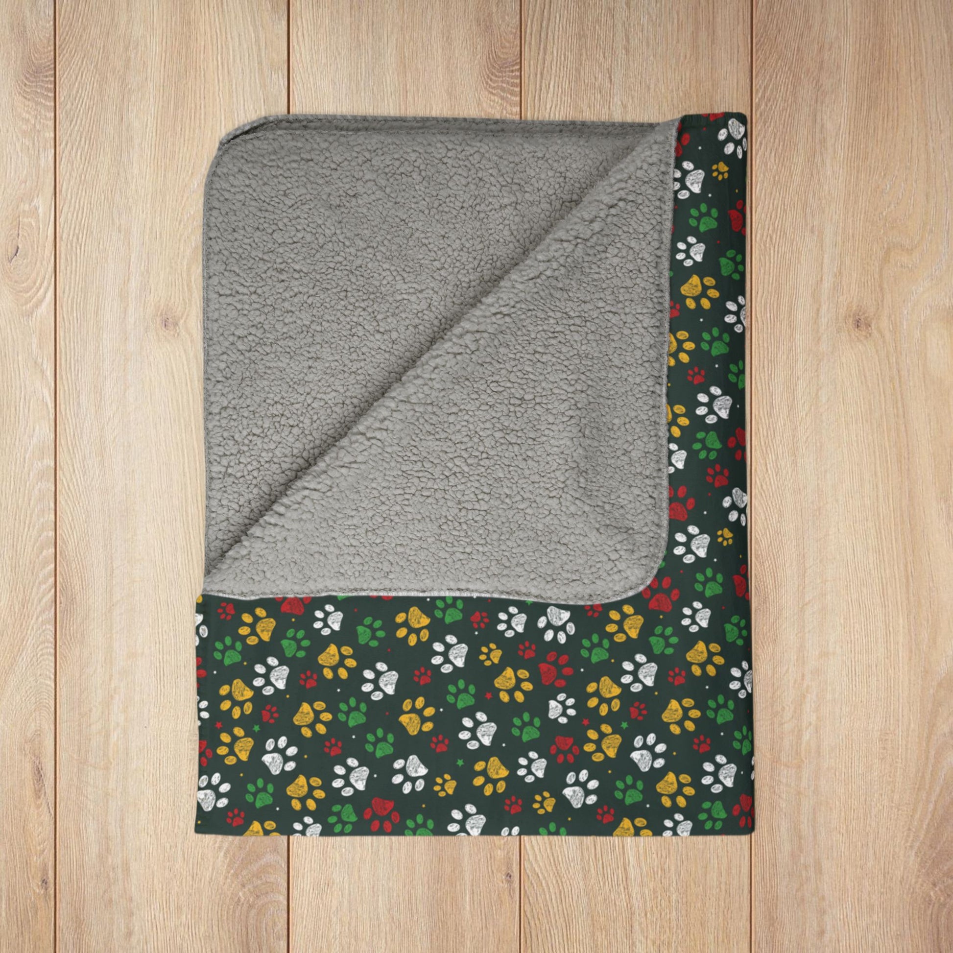 Christmas Green & Gold Paw Prints Green Bay Fleece Sherpa Blanket