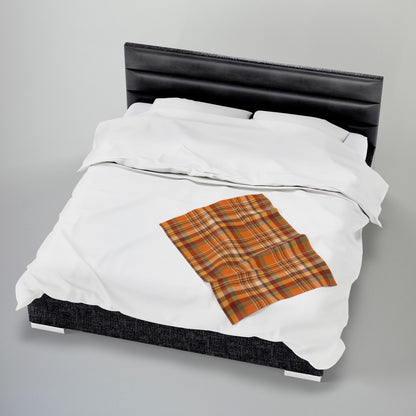 Autumn Orange Plaid Velveteen Plush Blanket