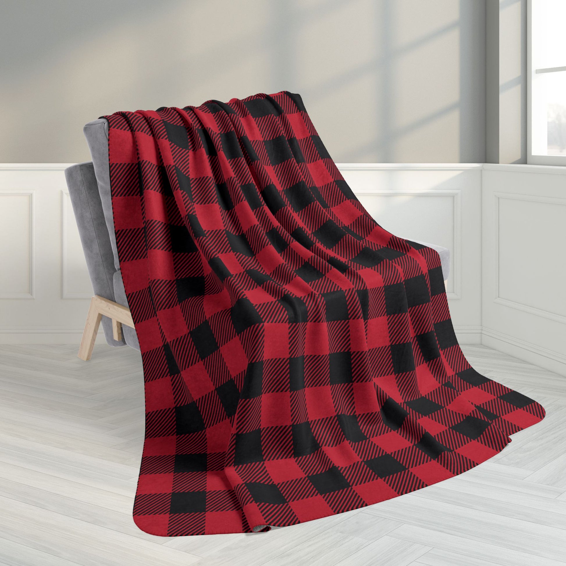 60" × 80" Red Buffalo Plaid Fleece Sherpa Blanket