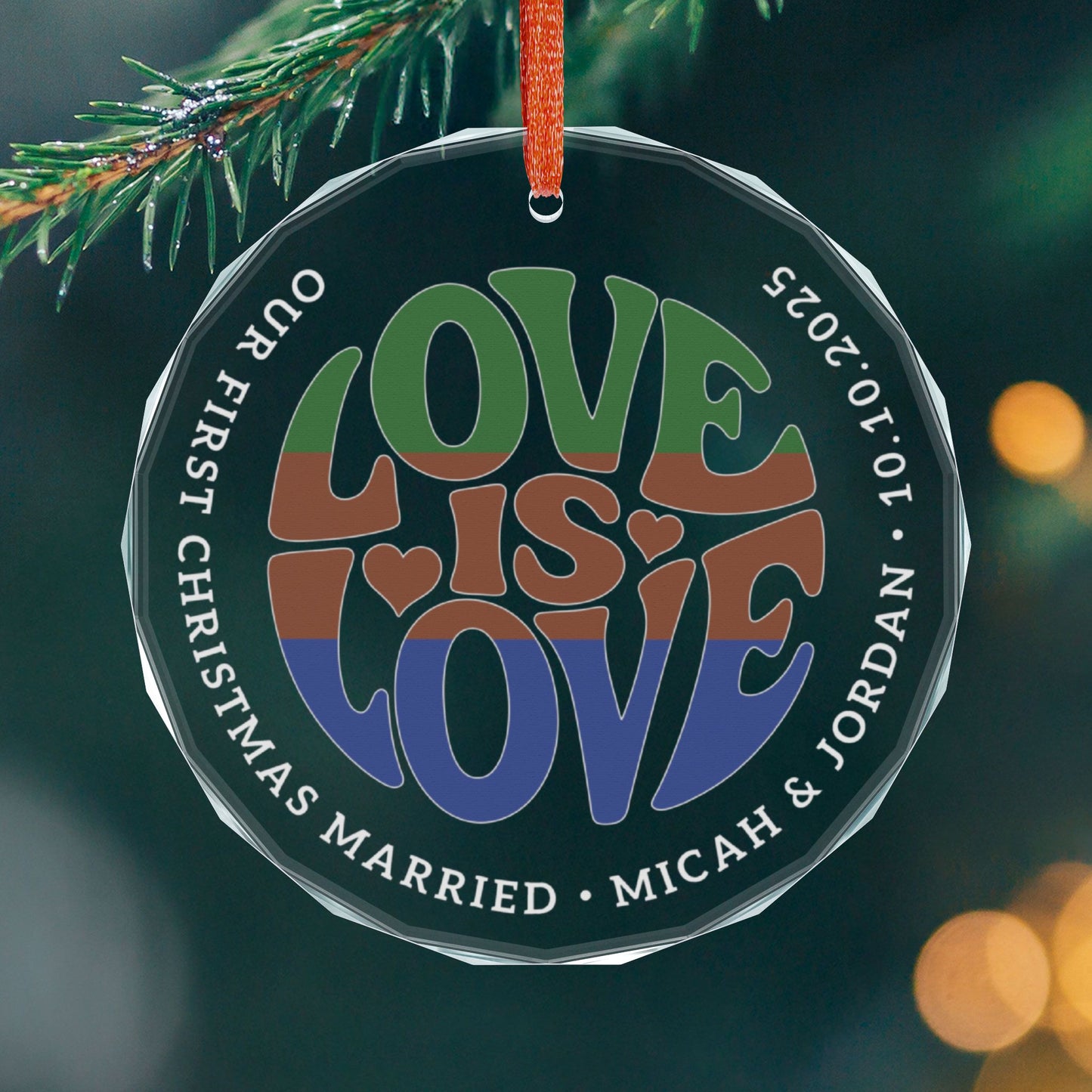 Round One size Custom Crystal Love is Love Sapiosexual Pride 3" Circle Ornament