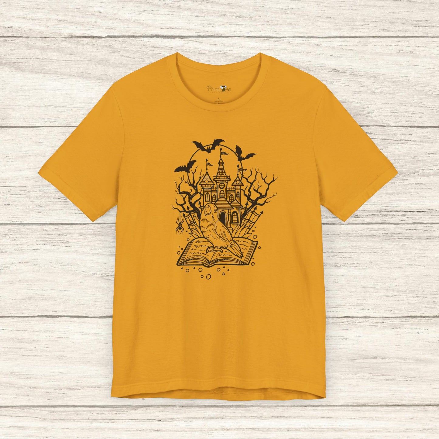 Lovebird on a Spell Book by a Haunted House, Line Art Tee