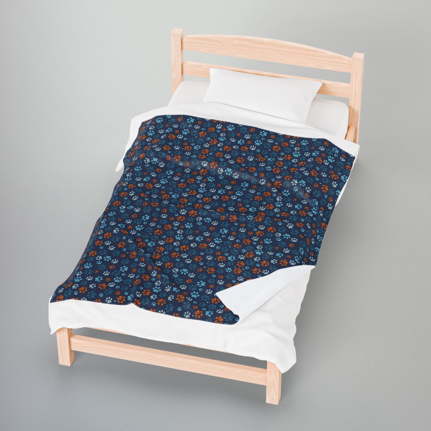 Light Blue & Orange Ohio Paw Prints Blue Velveteen Plush Blanket