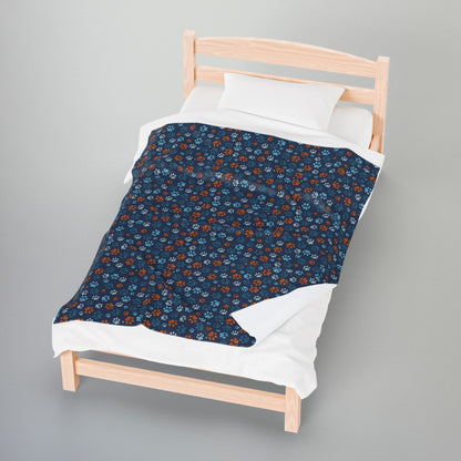Light Blue & Orange Ohio Paw Prints Blue Velveteen Plush Blanket