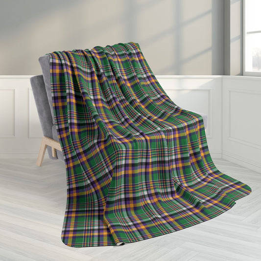 60" × 80" Mardi Gras Green Plaid Fleece Sherpa Blanket