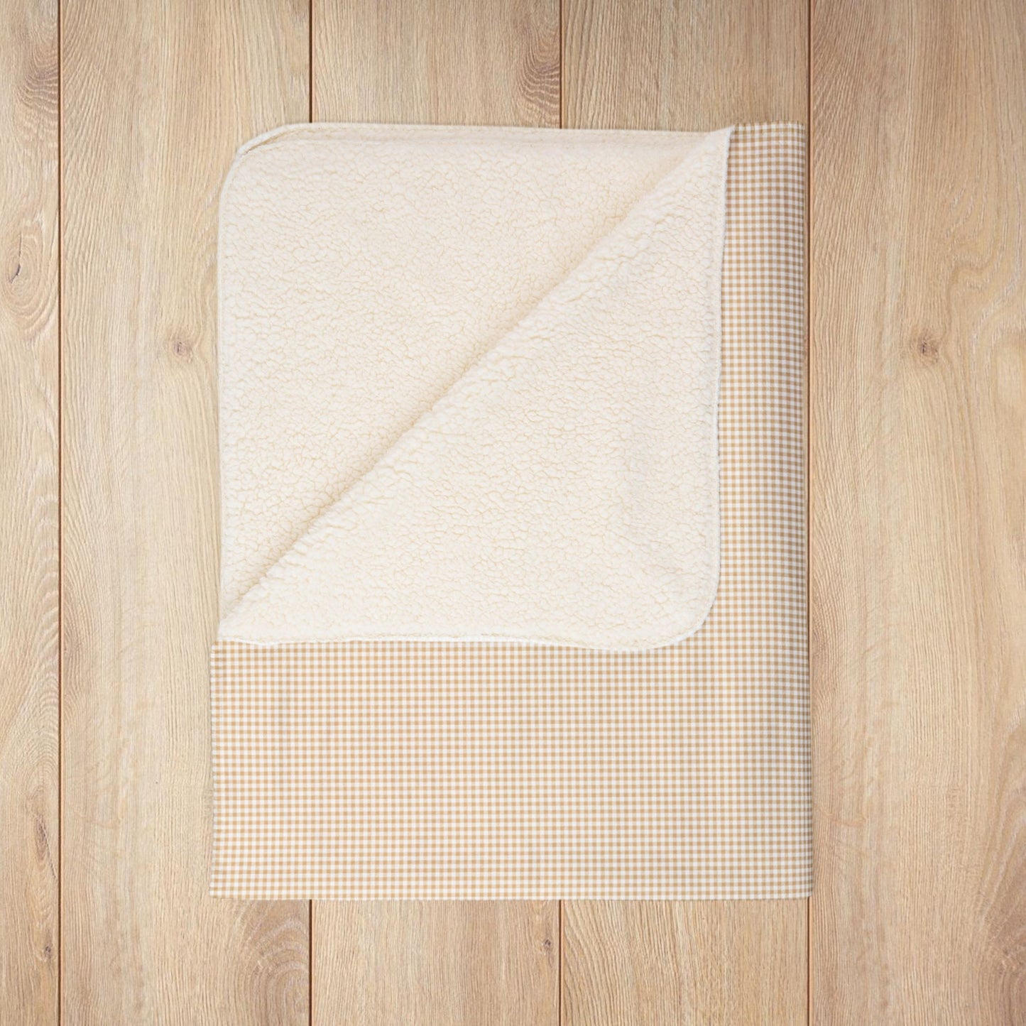 Pale Gold & White Gingham Fleece Sherpa Blanket