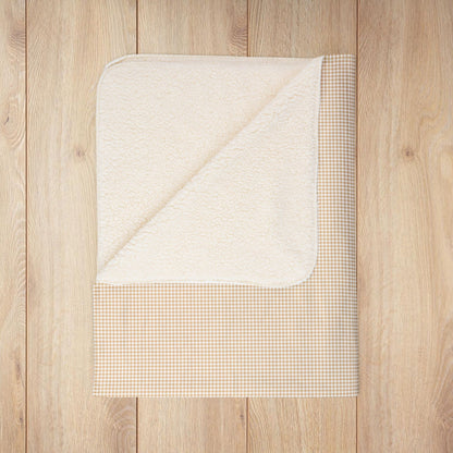Pale Gold & White Gingham Fleece Sherpa Blanket