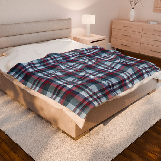 Nautical Blue Plaid Velveteen Plush Blanket