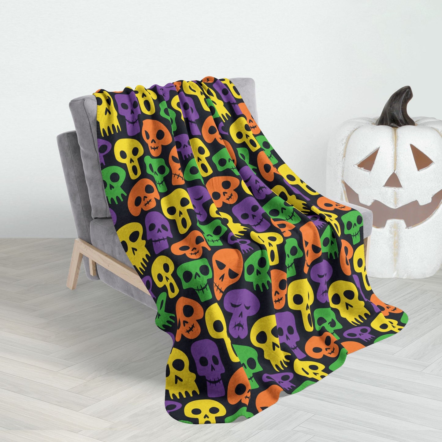 50" × 60" Halloween Skulls Fleece Sherpa Blanket