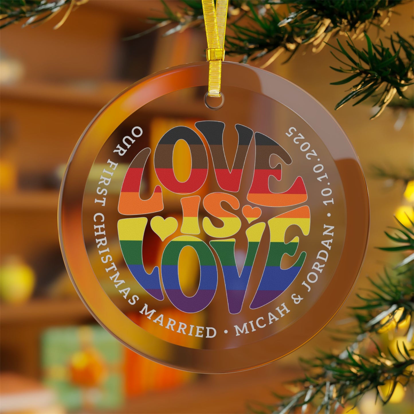 Custom Glass Love is Love Philadelphia PA Rainbow Pride 3.5" Circle Ornaments