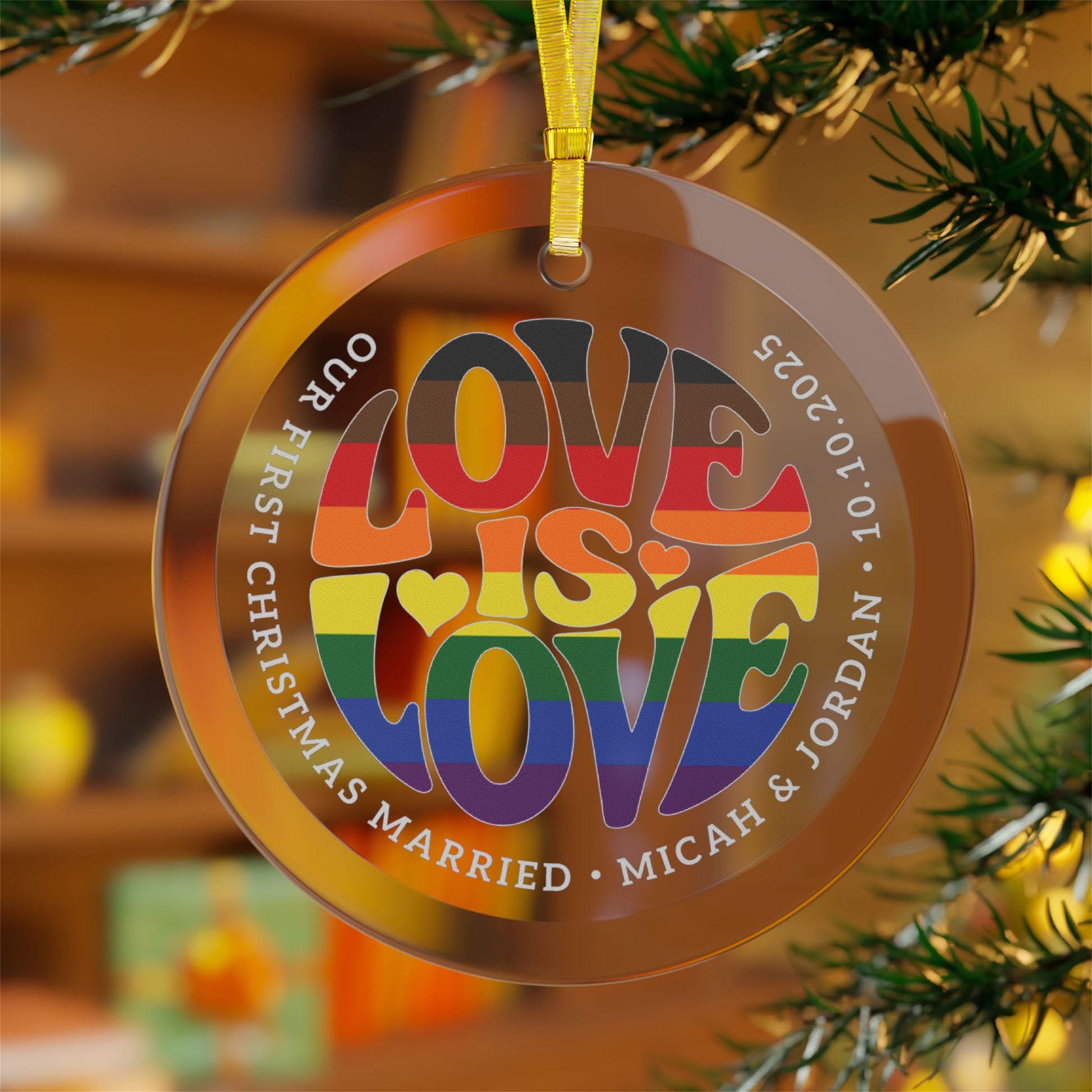 Custom Glass Love is Love Philadelphia PA Rainbow Pride 3.5" Circle Ornaments