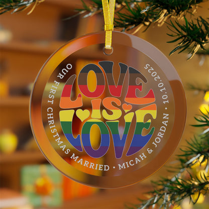 Custom Glass Love is Love Philadelphia PA Rainbow Pride 3.5" Circle Ornaments