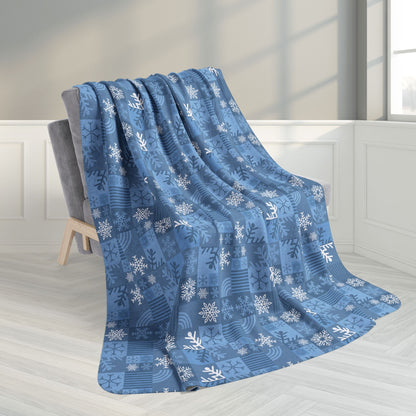 60" × 80" Grey Winter Patchwork Fleece Sherpa Blanket