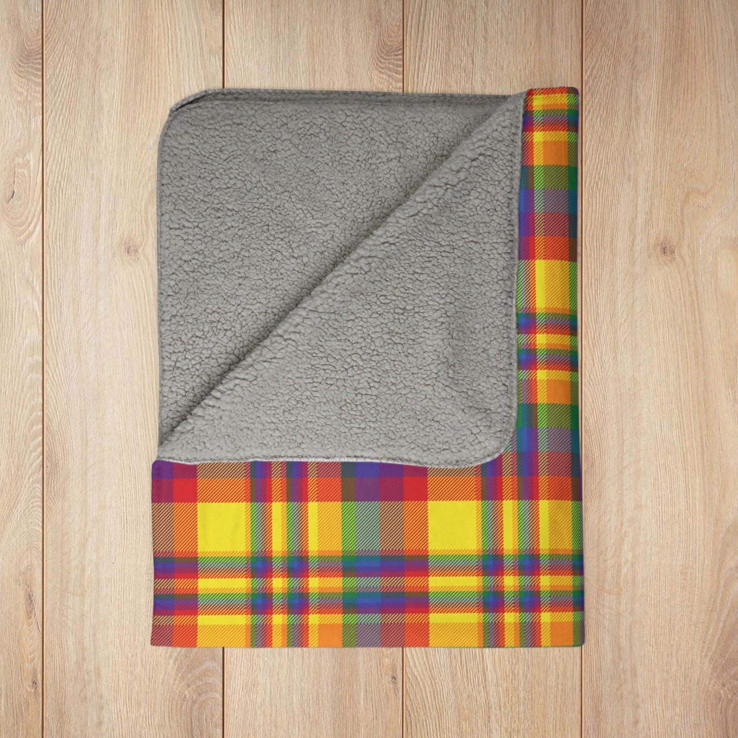 Rainbow Pride Plaid Fleece Sherpa Blanket
