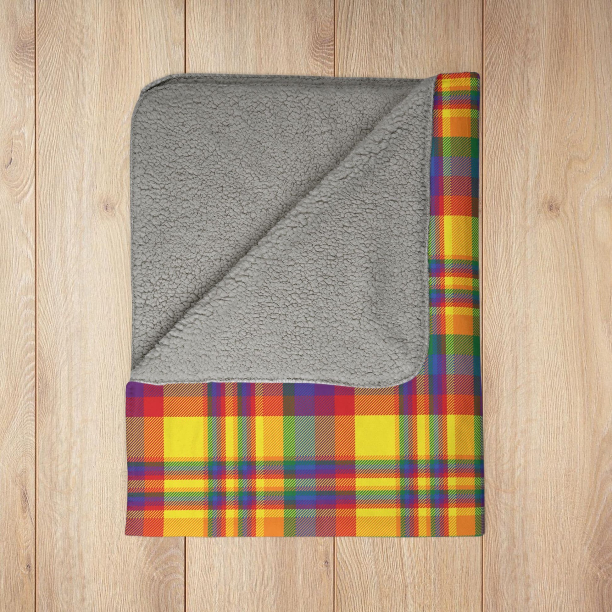 Rainbow Pride Plaid Fleece Sherpa Blanket