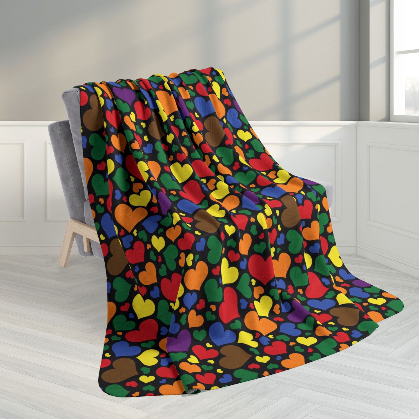 60" × 80" Philadelphia Philly PA Rainbow Pride Valentine’s Day Hearts Black Fleece Sherpa Blanket