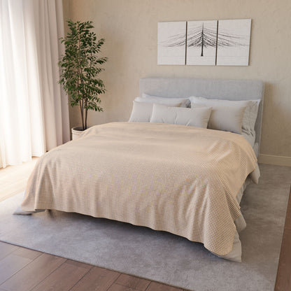 60" × 80" Beige Pale Gold & White Gingham Fleece Sherpa Blanket