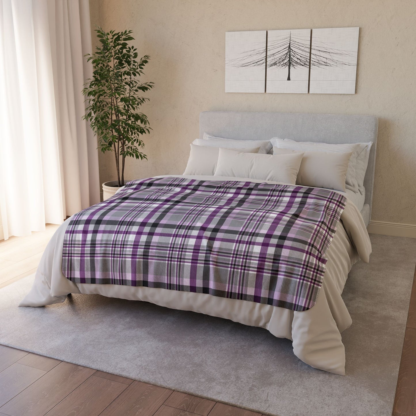 50" × 60" Beige Demisexual Pride Plaid Fleece Sherpa Blanket