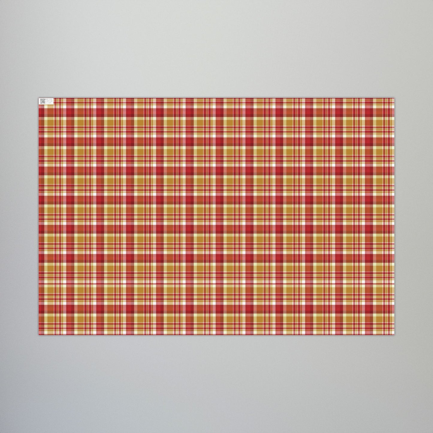 29'' x 20" Matte Christmas Red, White & Gold Plaid Gift Wrapping Paper Roll
