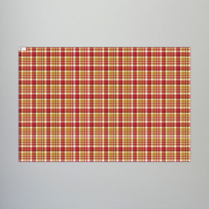 29'' x 20" Matte Christmas Red, White & Gold Plaid Gift Wrapping Paper Roll
