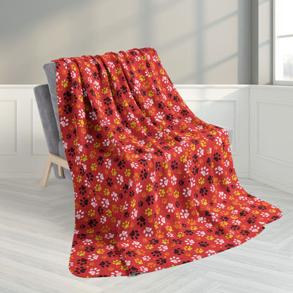 60" × 80" Grey Yellow & White Ohio Paw Prints Red Fleece Sherpa Blanket