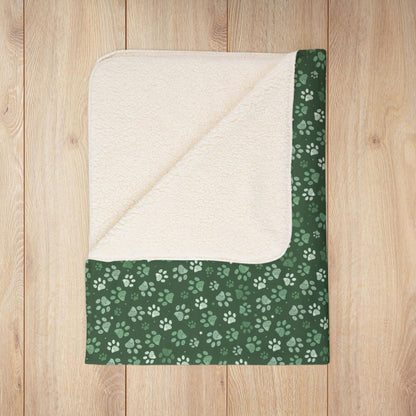Green Paw Prints Fleece Sherpa Blanket