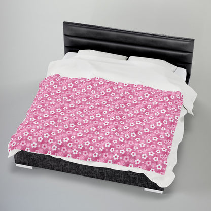 Pink Cherry Blossoms Velveteen Plush Blanket