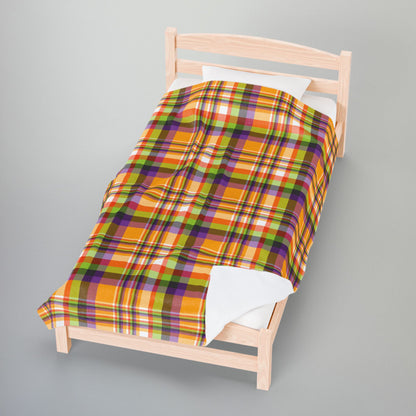 Halloween Colors Plaid Velveteen Plush Blanket