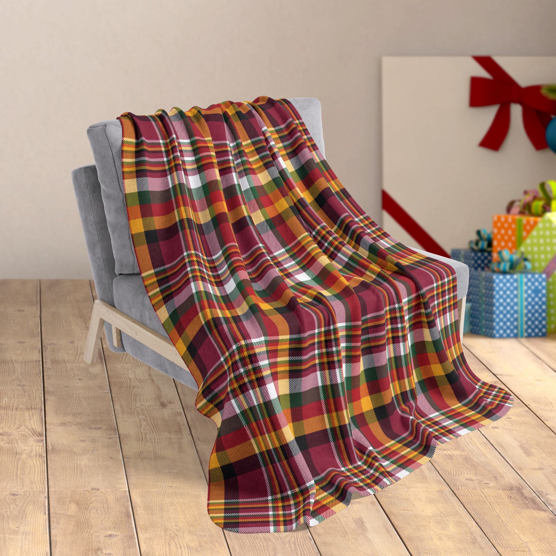 Christmas Red, White & Black Arizona AZ Plaid Fleece Sherpa Blanket