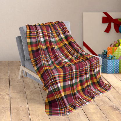 Christmas Red, White & Black Arizona AZ Plaid Fleece Sherpa Blanket