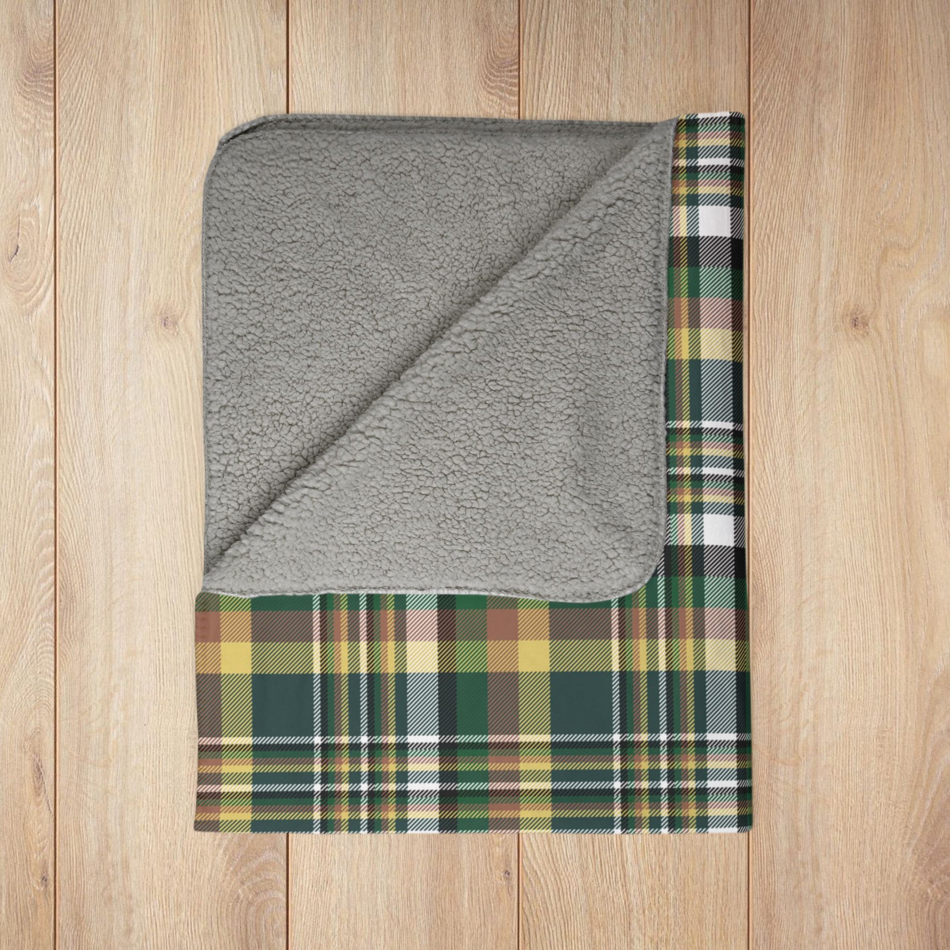 Green, White & Yellow Gurnee IL Plaid Fleece Sherpa Blanket