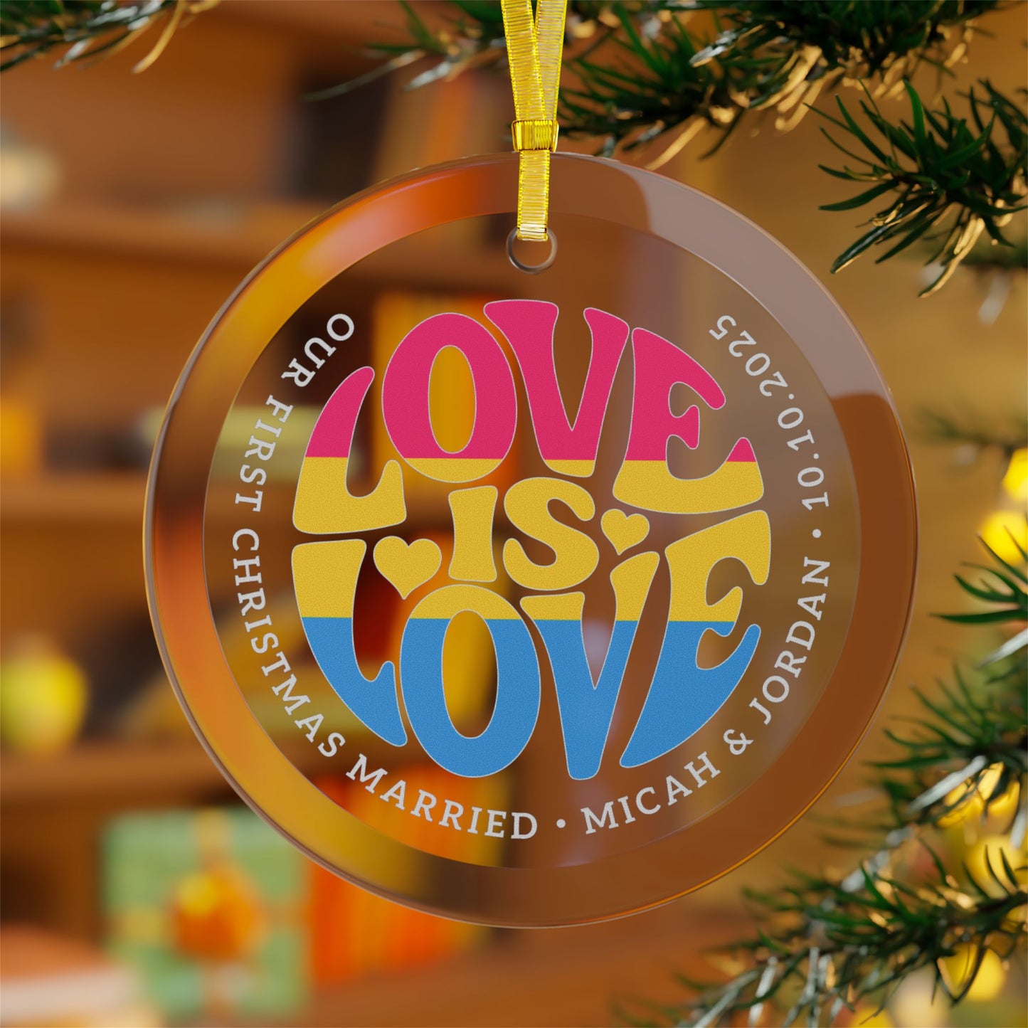 Custom Glass Love is Love Pansexual Pride 3.5" Circle Ornaments