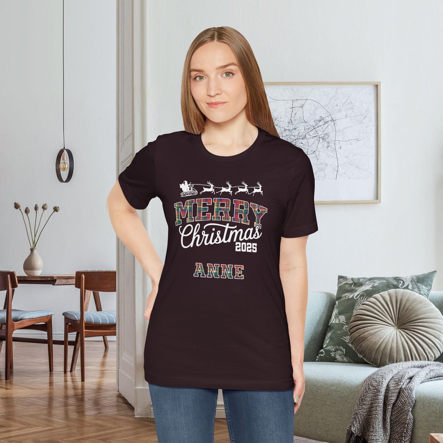 Oxblood Black Custom Christmas Red, Yellow, Green, Blue & Purple Ohio Plaid Plaid Tee or Pajama Top