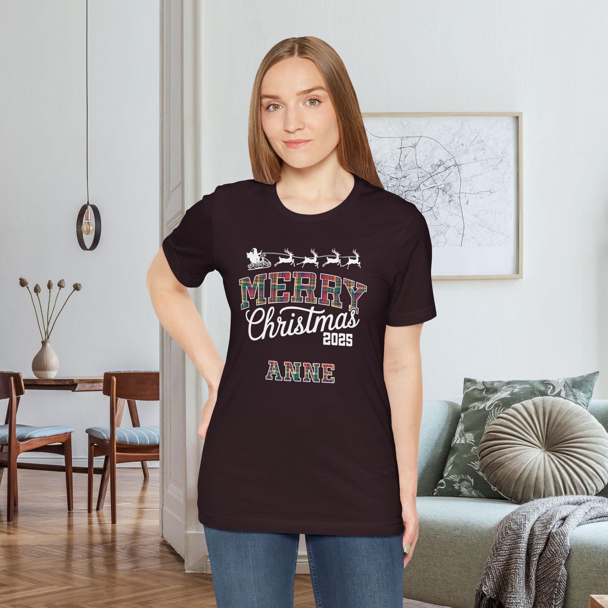 Oxblood Black Custom Christmas Red, Yellow, Green, Blue & Purple Ohio Plaid Plaid Tee or Pajama Top