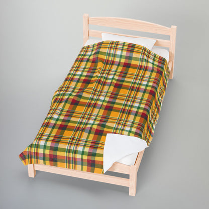 Christmas Green & Gold Green Bay WI Plaid Velveteen Plush Blanket