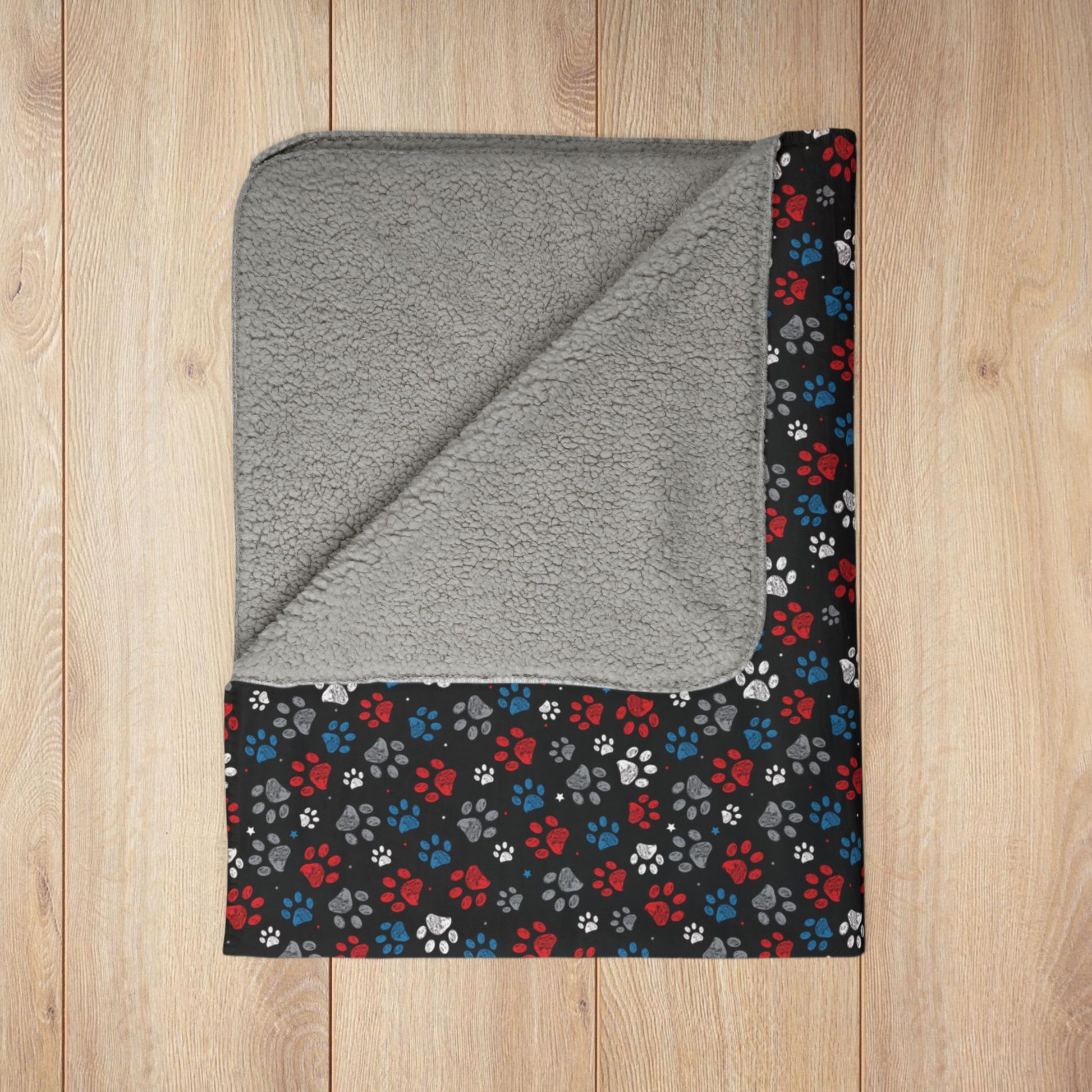 White, Red & Blue Ohio Paw Prints Black Fleece Sherpa Blanket