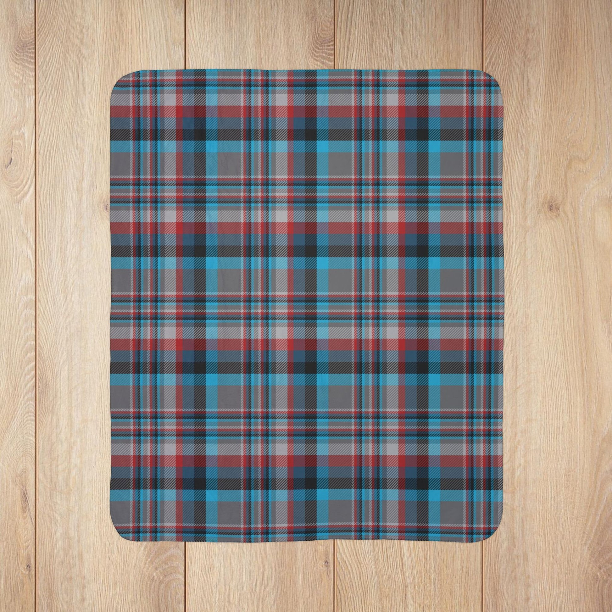 Grey, Blue & Red Orlando FL Plaid Fleece Sherpa Blanket