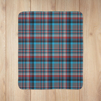 Grey, Blue & Red Orlando FL Plaid Fleece Sherpa Blanket
