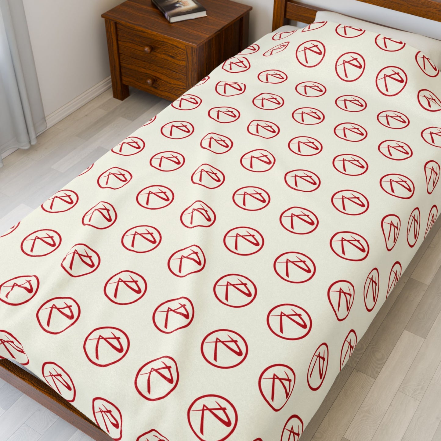 Red Rambler Logo Ivory Velveteen Plush Blanket
