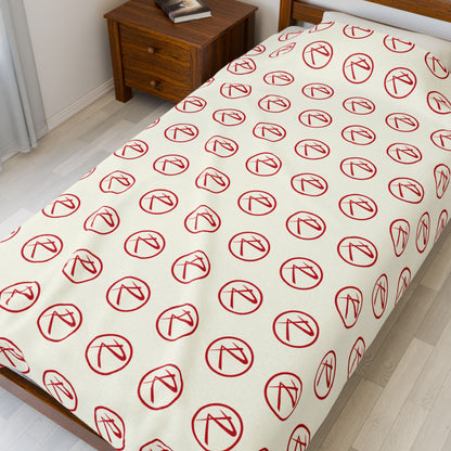 Red Rambler Logo Ivory Velveteen Plush Blanket