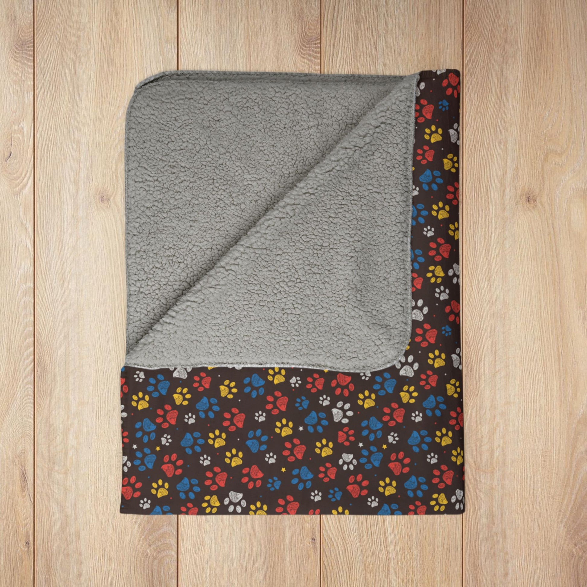 Blue & Red Ohio Paw Prints Brown Fleece Sherpa Blanket