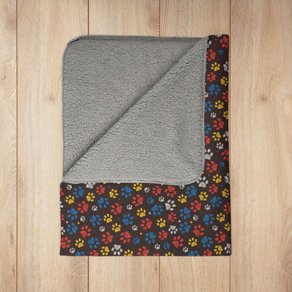Blue & Red Ohio Paw Prints Brown Fleece Sherpa Blanket