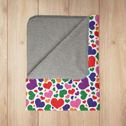 Gilbert Baker Rainbow Pride Valentine’s Day Hearts White Fleece Sherpa Blanket