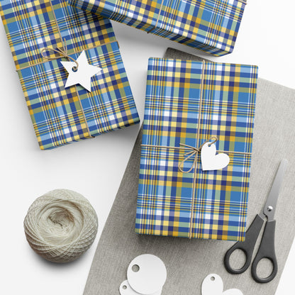 29'' x 144" Matte Hannukah Navy Blue, Light Blue, White & Gold Plaid Gift Wrapping Paper Roll
