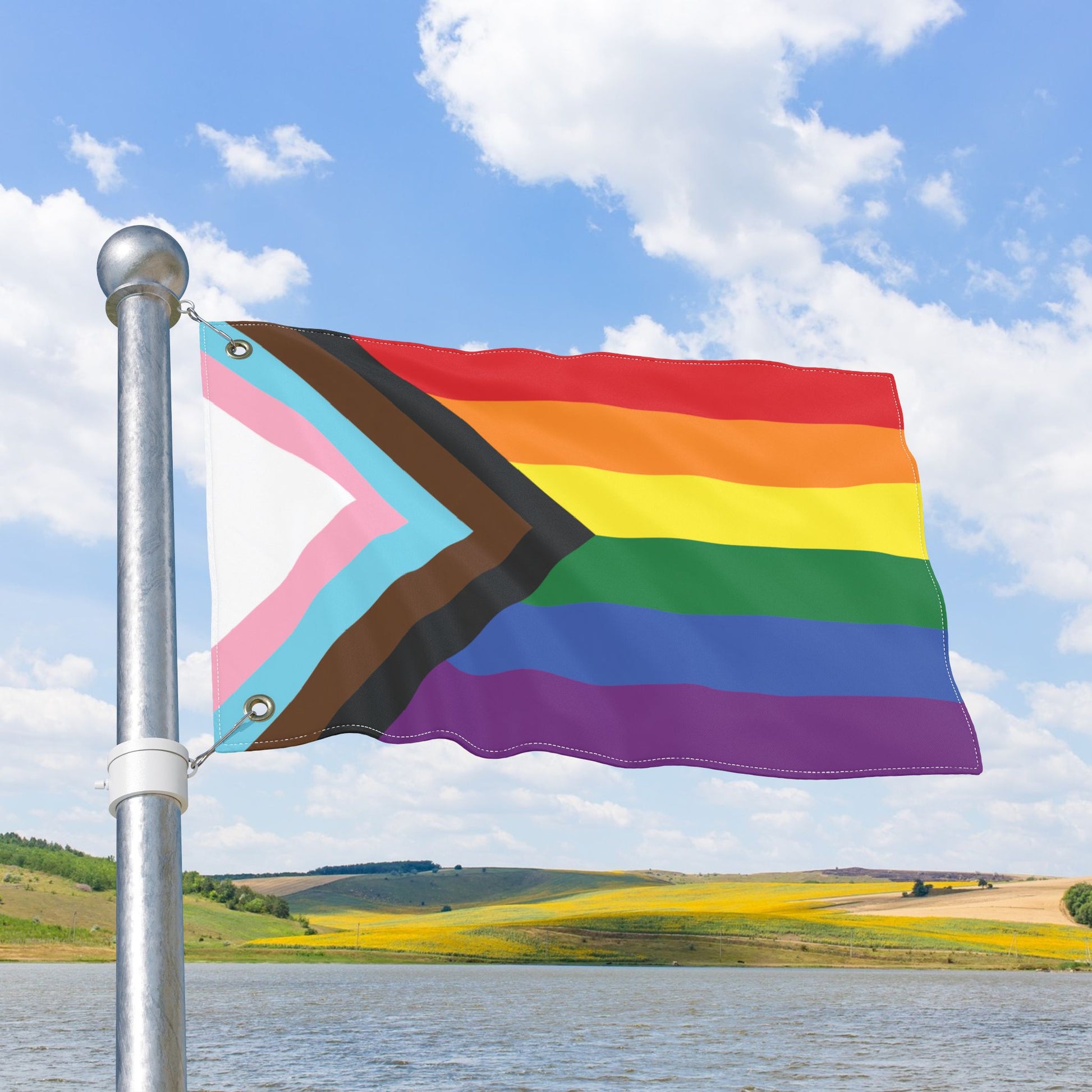 Rainbow Progress Pride Double-Sided Flag, with Left or Right Side Grommets