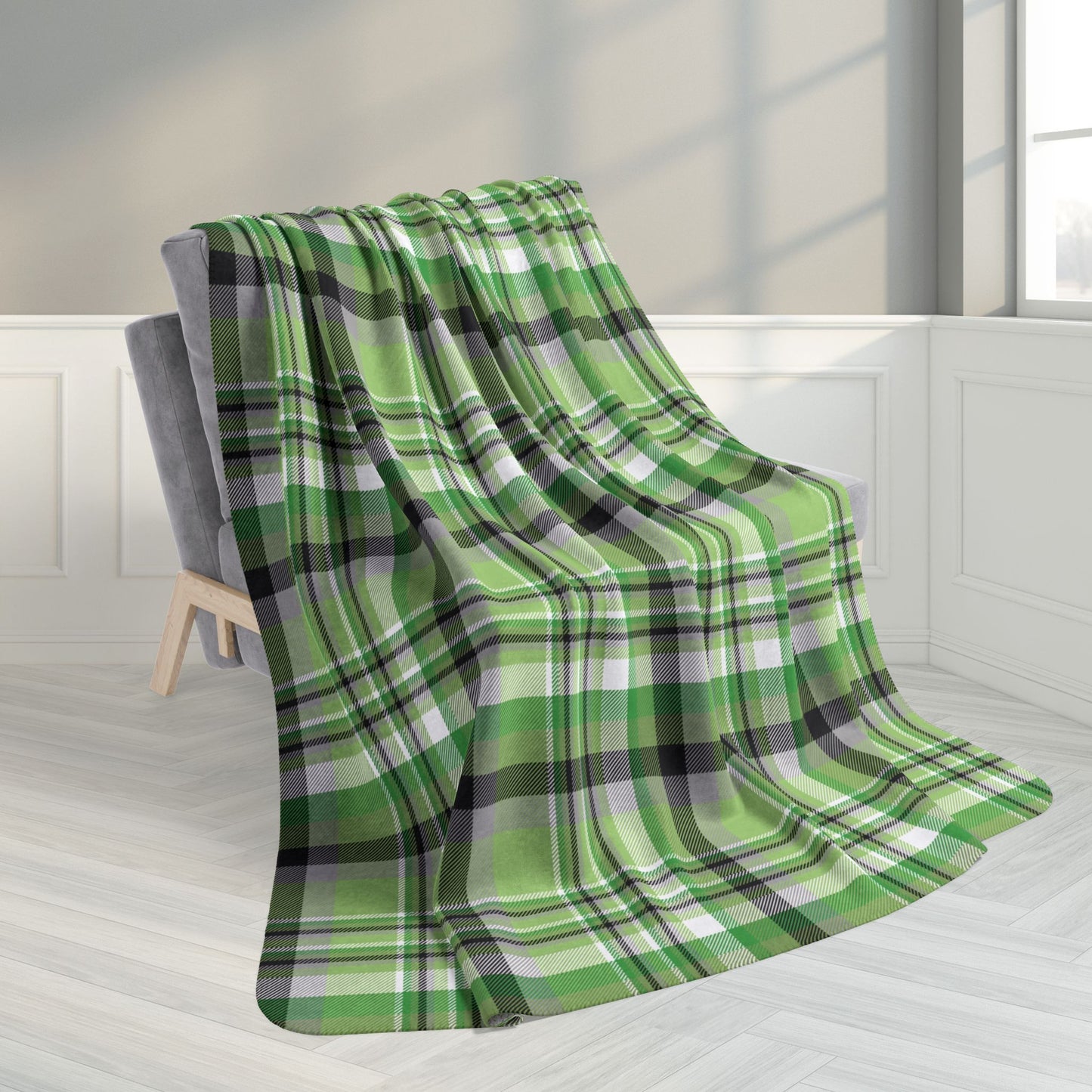 60" × 80" Grey Aromantic Pride Plaid Fleece Sherpa Blanket