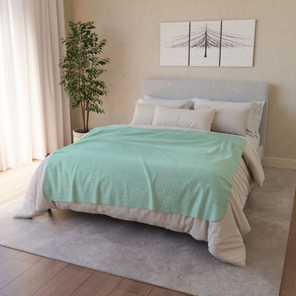 50" × 60" Grey Turquoise & Cream Gingham Fleece Sherpa Blanket