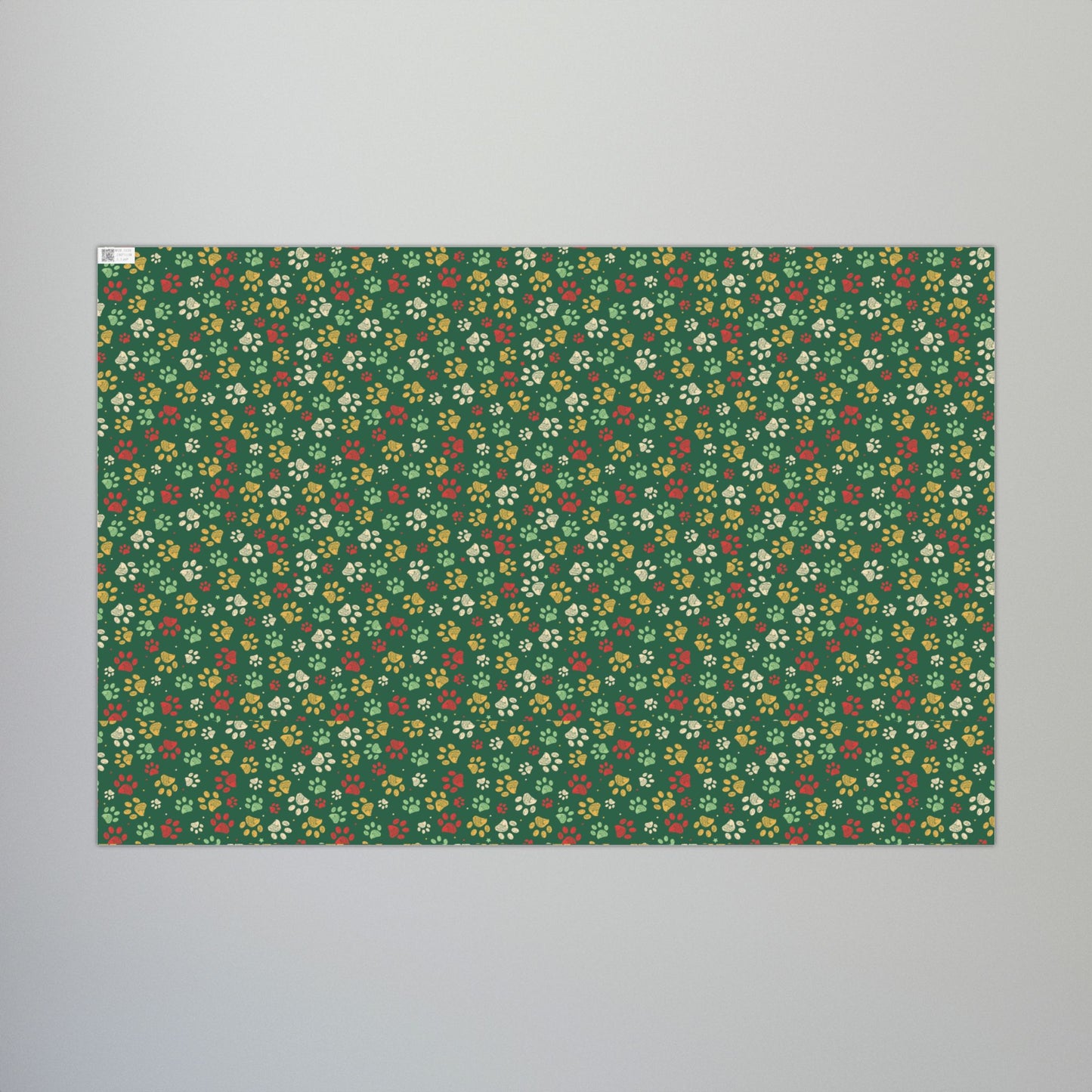 MCM Christmas Green, Gold, Red & Cream Paw Print Gift Wrapping Paper Roll