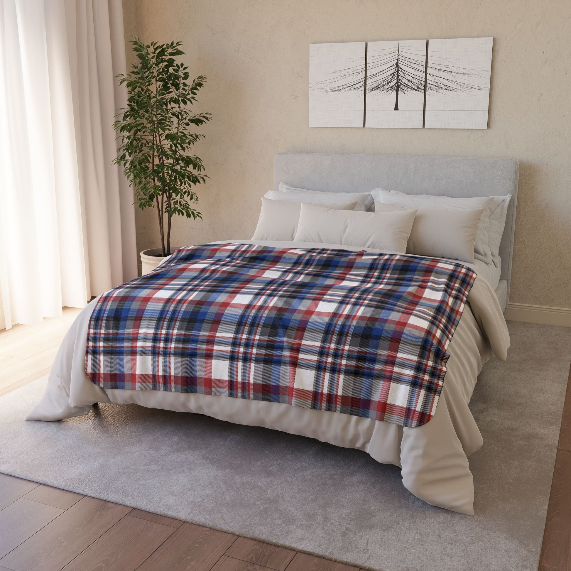 White, Grey, Red & Blue Gurnee IL Plaid Fleece Sherpa Blanket