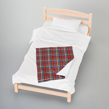 Red, Orange & Cream Ohio Plaid Velveteen Plush Blanket