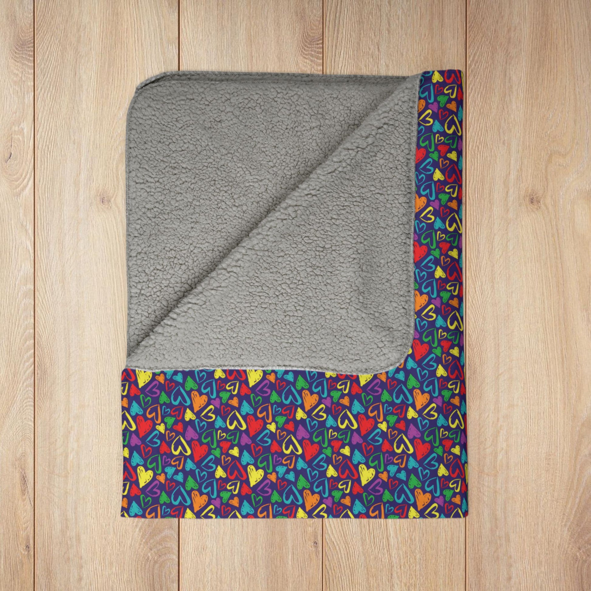 Rainbow Pride Hearts Fleece Sherpa Blanket